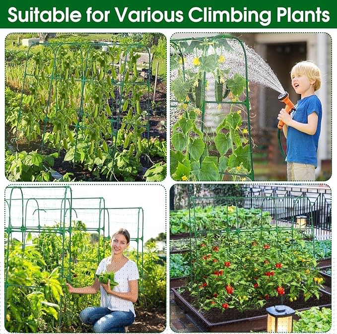 OTOSUNNY Garden Trellis for Climbing Plants Outdoor, Cucumber Trellis for Raised Bed Garden, Arch Trellis Support for Cucumbers Tomatoes Beans Peas, 50x48 inch, Metal Trellis with Netting, Green