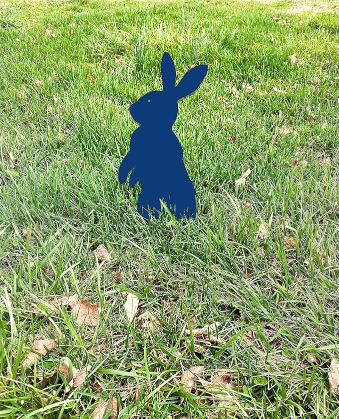 Metal Rabbit Yard Stake, Rustic Rabbit Standing Art, Easter Bunny, Easter Spring Decor, Metal Garden Stake, Metal Yard Art(Cobalt Blue,11”x20” /28cm x 50cm)