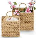 Set of 2 Wicker Hanging Basket for Organizing, Front Door, Mail, Flowers - Woven Wall Baskets for Storage