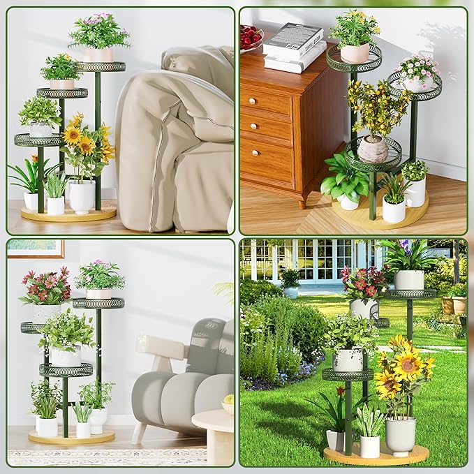 Stand Plants, 3-Tier Metal Plant Stands for Outdoor Indoor Plants,Heavy Duty Flower Pot Stands for Multiple Plants,Decoration Display Racks for Patio Garden -GreenFlower