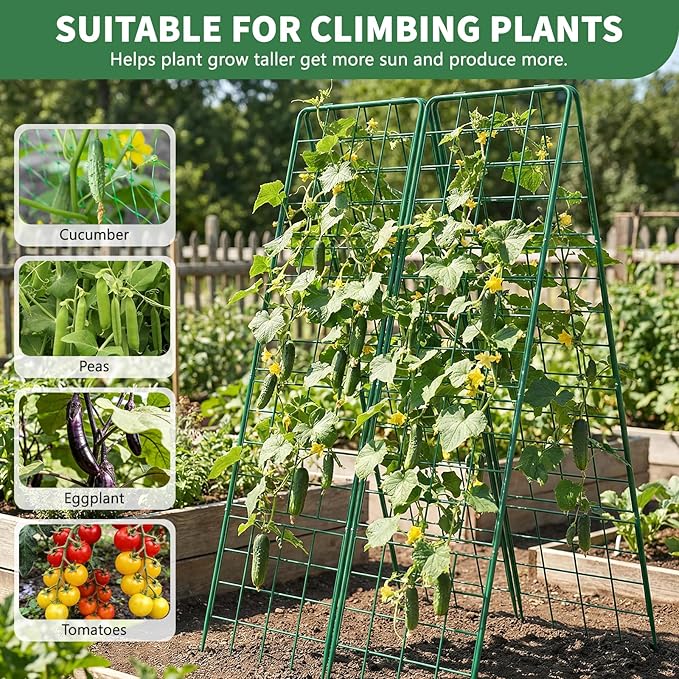 2 Pack Cucumber Trellis, 71" High Foldable A-Frame Garden Trellis for Raised Bed Garden Grow Support with Plant Support Clips Ties for Cucumber,Tomato, Climbing Plants and Flowers