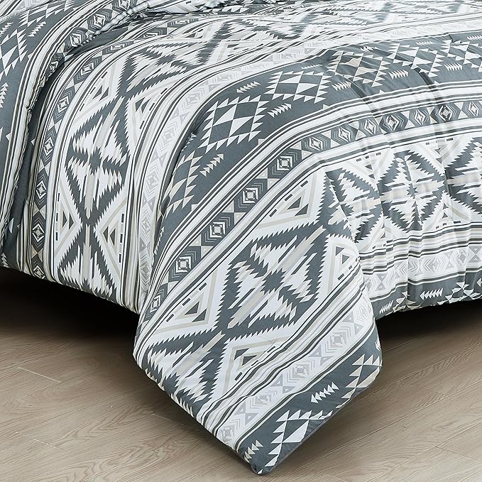 Chezmoi Collection Zella 2-Piece Southwestern Geometric Motif Comforter Set - Multicolor Gray White Light Brown Printed Washed Microfiber Bedding, Twin