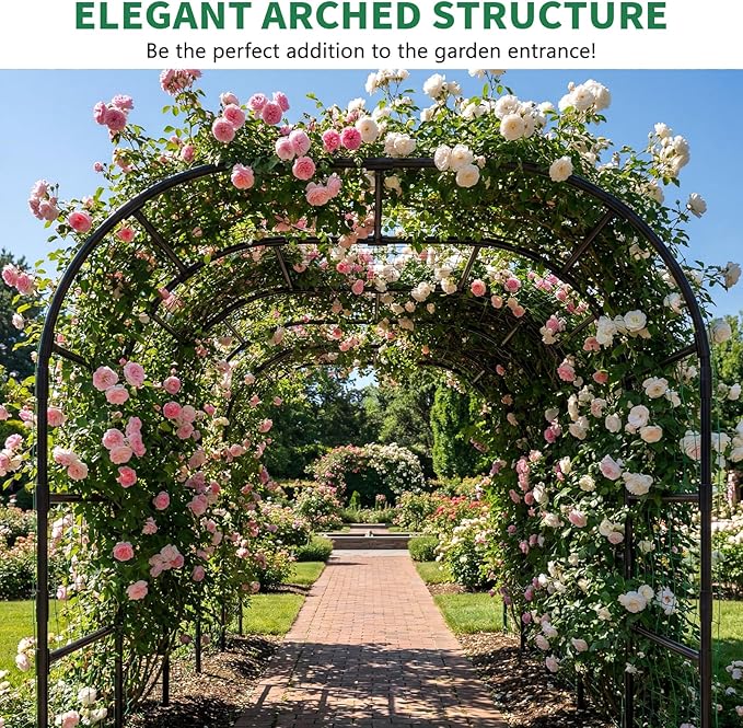SUNYRISY Garden Arch Trellis for Climbing Plants Outdoor, 88" x 88" x 88" Metal Core Tall Archway Tunnel Plant Support for Cucumber Tomato Vine Flowers Vegetables Climbing Plants