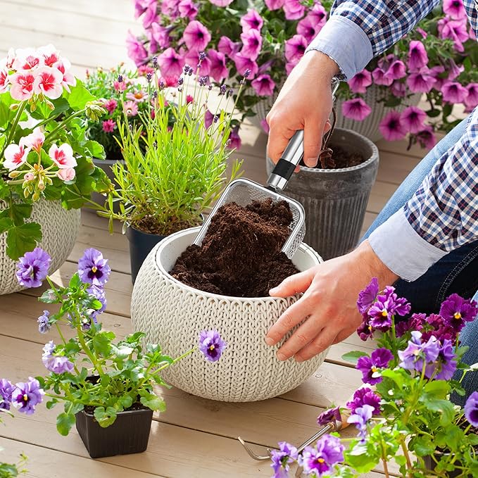 2PCS/ 4PCS Soil Sifter for Gardening, Stainless Steel Sand Soil Compost Sifter for Gardening with Handle, Sieve for Rocks (0.2/0.1 in Mesh, 2)
