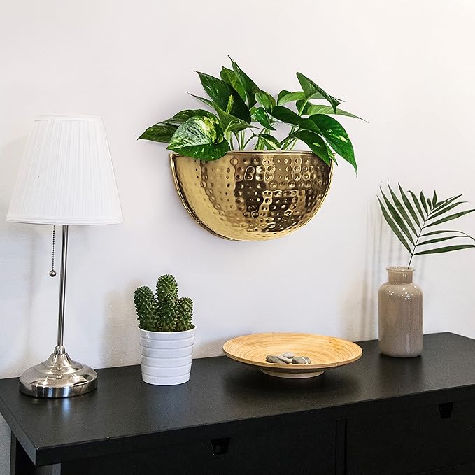 Allegorie Metal Wall Planter | Indoor or Outdoor Hanging Plant Pot | Farmhouse Decor & Boho Kitchen Decoration for Herbs & Succulents and Living Wall 12x7 (Gold)