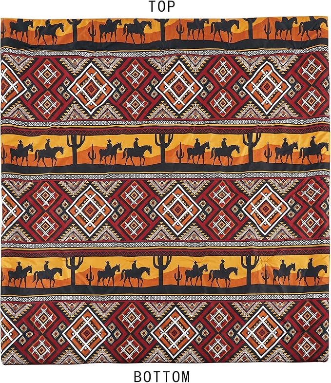 Chezmoi Collection Barrett 3-Piece Southwestern Sunset Cowboys Comforter Set - Multicolor Red Orange Black White Printed Washed Microfiber Bedding, King