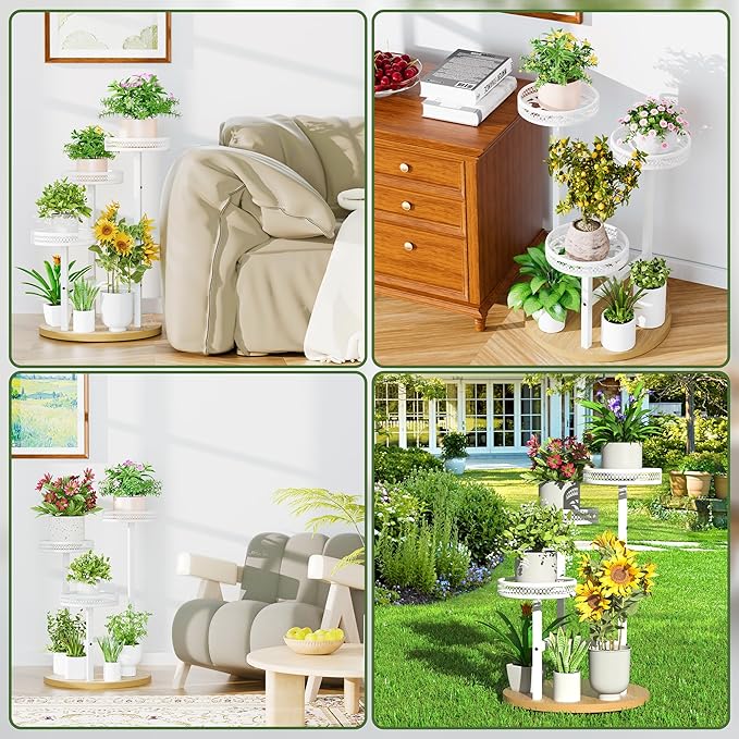 Tall Plant Stand Indoor Outdoor, Corner 3 Tier Metal Flower Pot Stands,Heavy Duty Plant Shelf for Living Room Bedroom Balcony