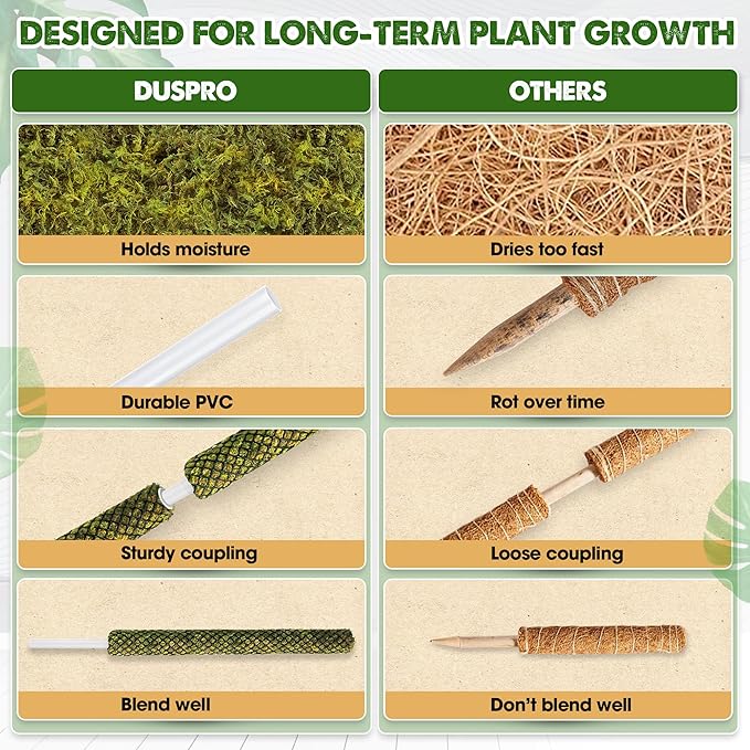 DUSPRO 4 Pack 22" Black Stackable Mesh Moss Pole for Plants – Extendable Up to 71", Natural Forest Moss Pole Monstera Plant Support, Moss Stick for Climbing Plants, Indoor Plant Stakes Accessories