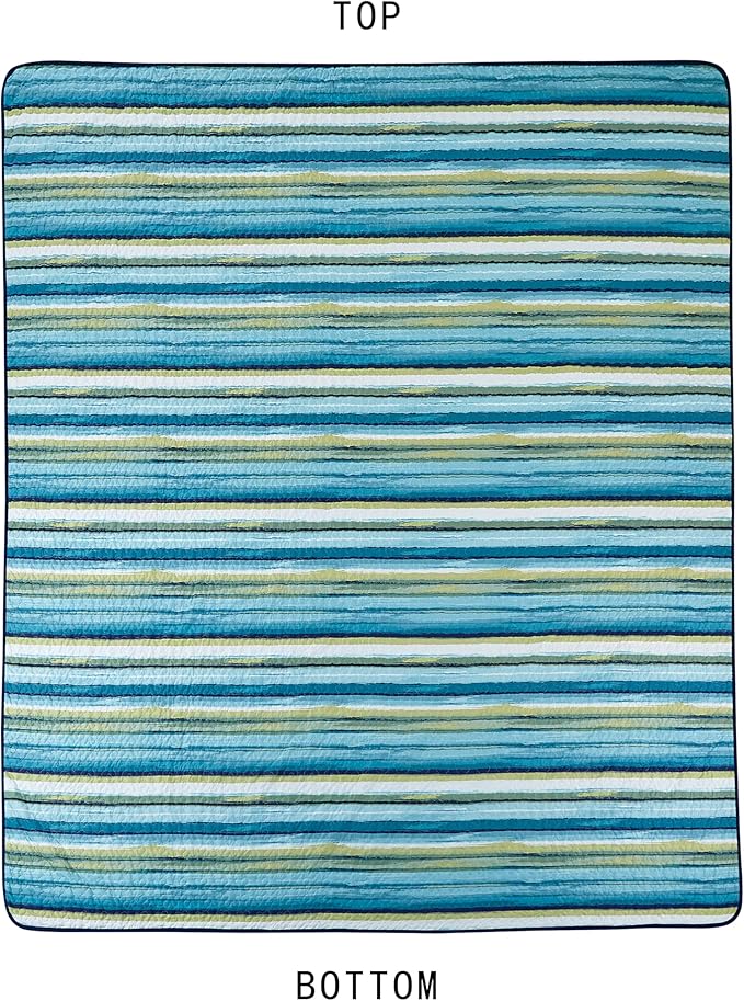 Chezmoi Collection Morgan 2-Piece Striped Quilt Set - Green Blue White Striped Printed Microfiber Lightweight Quilted Bedspread Set, Twin (70" x 90")