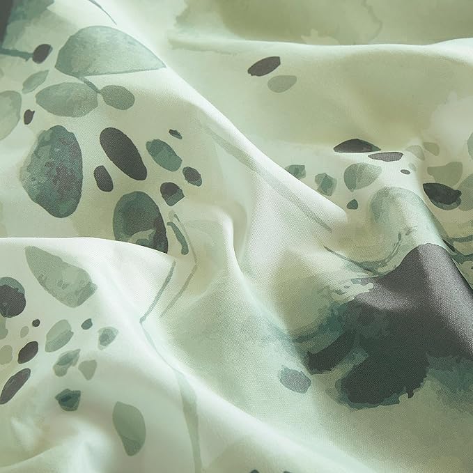Chezmoi Collection Cristie 7-Piece Floral Bed in a Bag Full Comforter Set - Green Gray White Watercolor Floral Printed Microfiber Bedding Set