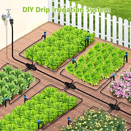 102FT Drip Irrigation System Kit, New Quick-Connect, Automatic Garden Watering Misting System for Greenhouse, Yard, Lawn, Plant with 1/2 inch Hose 1/4 inch Distribution Tubing and Accessories