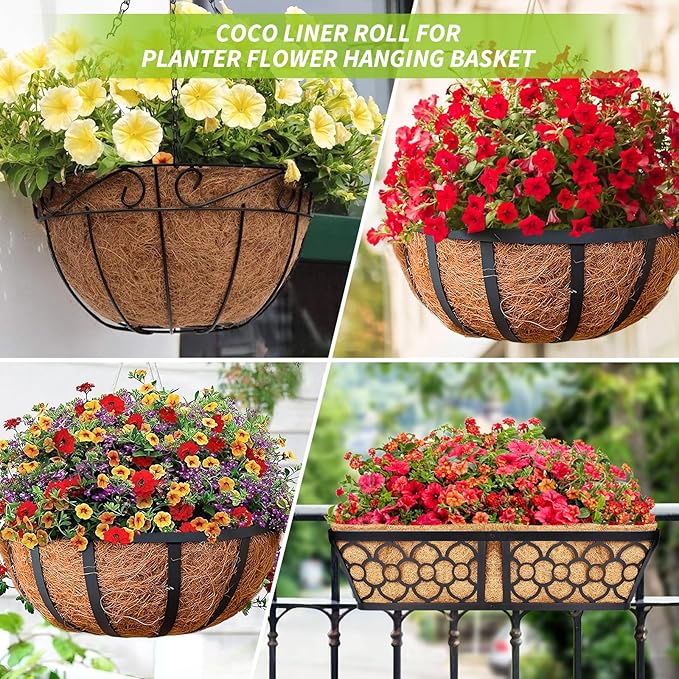Legigo 12X40 Inch Natural Coco Liner Roll, Coconut Liners for Planter Window Box Hanging Basket, Coconut Coir Roll Coco Fiber Mat for Garden Decoration DIY Moss Poles Pet Pad Reptiles Carpet