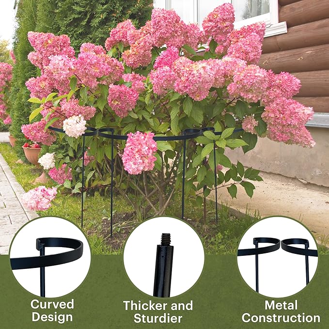 Décor Wow Garden Ornament Metal Half Round Plant Support Stake, 21” Wide x 37” Tall, Black