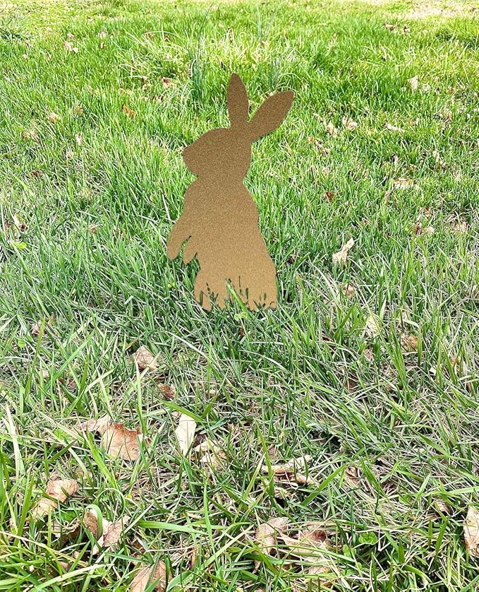 Metal Rabbit Yard Stake, Rustic Rabbit Standing Art, Easter Bunny, Easter Spring Decor, Metal Garden Stake, Metal Yard Art(Brass,11”x20” /28cm x 50cm)