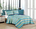 Chezmoi Collection Morgan 2-Piece Striped Quilt Set - Green Blue White Striped Printed Microfiber Lightweight Quilted Bedspread Set, Twin (70" x 90")