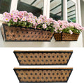LaLaGreen Window Boxes Planter for Outdoor Plants (2 Pack, 24 Inch) Black Metal Rectangular Flower Pot Wall Planters with Coco Liner, Modern Stylish Horse Trough Deck Railing Rail Balcony Patio Fence