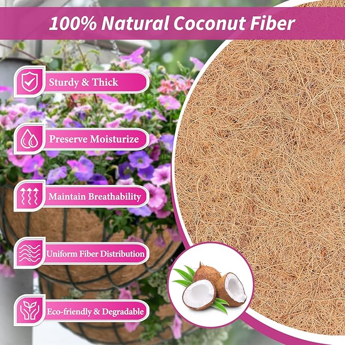 Legigo 16X160 Inch Natural Coco Liner Roll, Coconut Liners for Planter Window Box Hanging Basket, Coconut Coir Roll Coco Fiber Mat for Garden Decoration DIY Moss Poles Pet Pad Reptiles Carpet