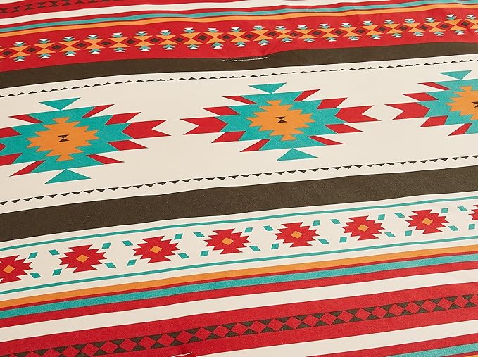 Chezmoi Collection 3-Piece Southwestern Geometric Tribal Multicolor Cream Red Teal Orange Comforter Set, Queen Size