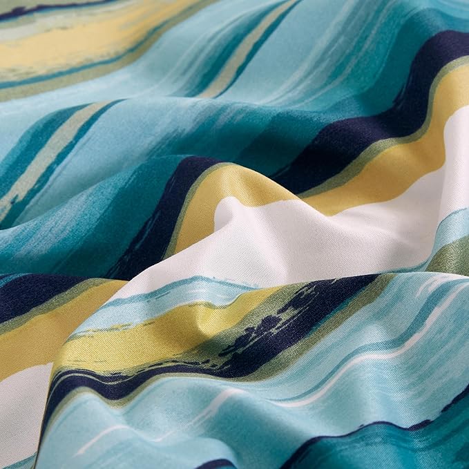 Chezmoi Collection Marvin 7-Piece Coastal Lodge Bed in a Bag Queen Comforter Set - Green Blue White Striped Printed Microfiber Bedding Set