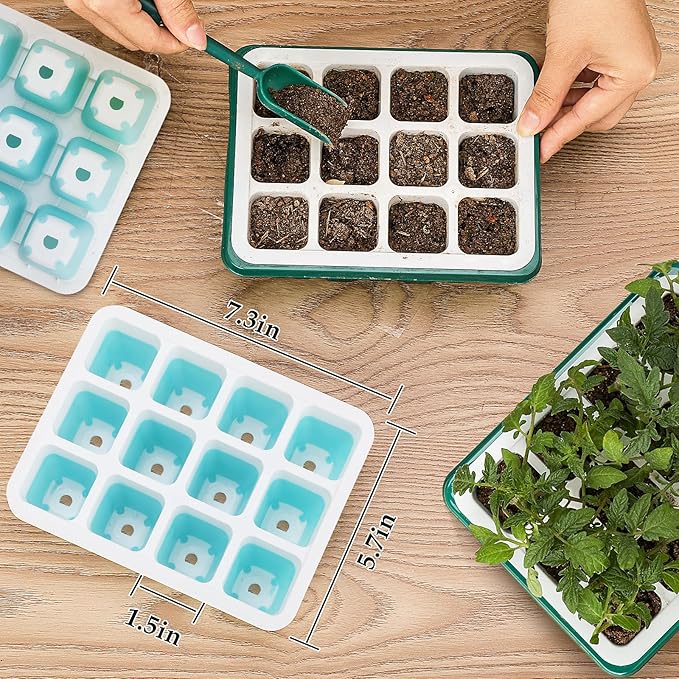Hanaoyo 12 PCS Reusable Seed Starter Tray, 144 Cells Seed Starter Kit with Flexible Pop-Out Cells, Seedling Starter Trays for Seed Starter, Indoor Greenhouse Seeding Planting Growing