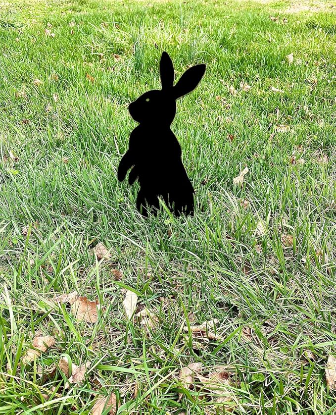 Metal Rabbit Yard Stake, Rustic Rabbit Standing Art, Easter Bunny, Easter Spring Decor, Metal Garden Stake, Metal Yard Art(Black,9”x16” /23cm x 41cm)
