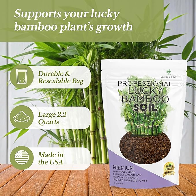 Professional Lucky Bamboo Soil Mix Large 2.2 Quarts Ready to Use, Premium Indoor Potting Soil for Lucky Bamboo Plants, Dracaena Sanderiana, Peat Moss Coco Coir Perlite Dolomite Blend Made in USA