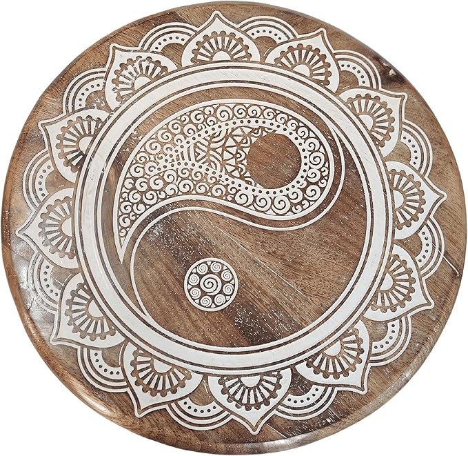 VANIYA CRAFTS® Wooden Engraved Fold-able Side Table/End Table/Plant Stand/Stool for Living Room Bedroom Restaurant Kids Play Furniture Table Round Shape (Natural White)