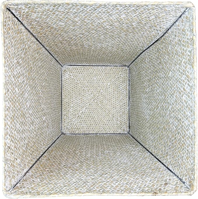 Taper Seagrass Planter - 20-Inch Tall Large Tree Planter - Handwoven Natural Square Basket for Indoor & Outdoor Plants - Stylish Decorative Flower Pot for Patio, Garden, and Home (White)