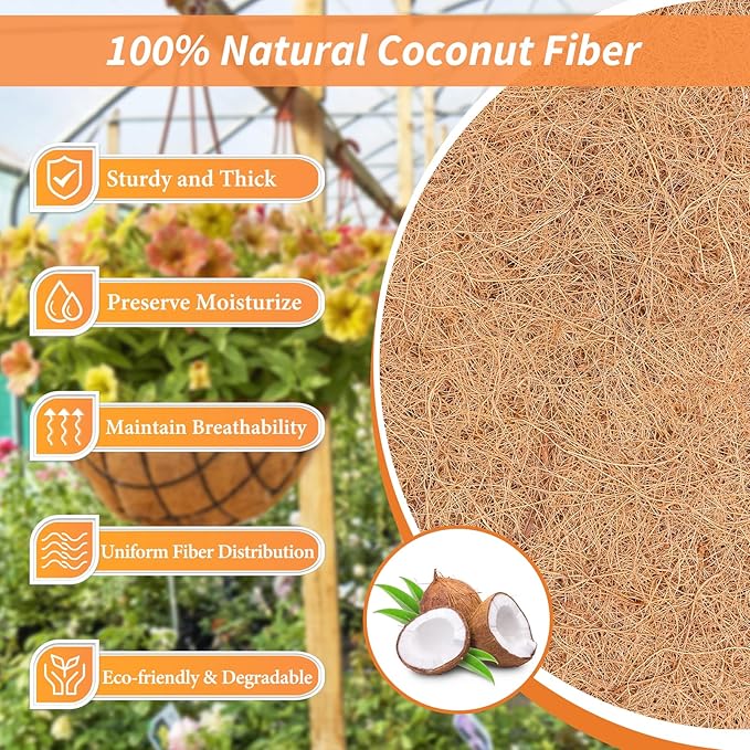 Legigo 16X40 Inch Natural Coco Liner Roll, Coconut Liners for Planter Window Box Hanging Basket, Coconut Coir Roll Coco Fiber Mat for Garden Decoration DIY Moss Poles Pet Pad Reptiles Carpet