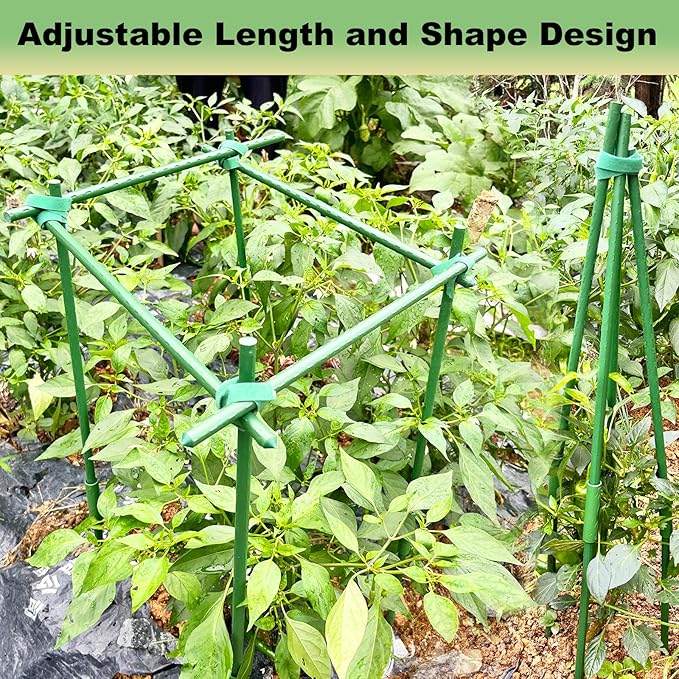 Garden Stakes 16" 20pcs, 0.43 inch Diameter Plant Stakes for Indoor Outdoor Plants, DIY 3ft 4ft 5ft 6ft Sturdy Steel Tomato Stakes with 15 Connectors, Plant Support Stakes for Climbing Plants