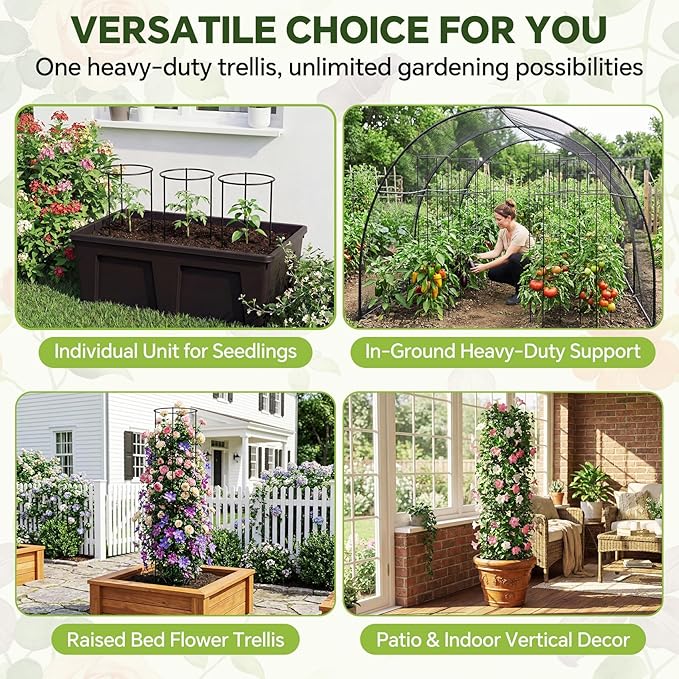 60 Inch Round Tomato Cages for Garden - 2 Pack Heavy Duty Metal Tomato Trellis Plant Support, Adjustable Height & Stackable, Easy Assembly for Outdoor Climbing Plants