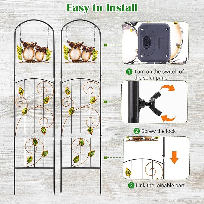 Solar-Powered Iron Plant Trellis with Lights,Voumsil Outdoor Garden Climbing Plant Support, Weatherproof Metal Stake for Vine Roses, Decorative Solar Lighting for Patio, Yard (Metallic Color 2 PCS)