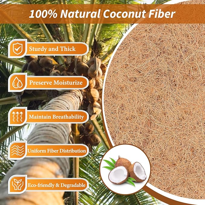 Legigo 16X80 Inch Natural Coco Liner Roll, Coconut Liners for Planter Window Box Hanging Basket, Coconut Coir Roll Coco Fiber Mat for Garden Decoration DIY Moss Poles Pet Pad Reptiles Carpet