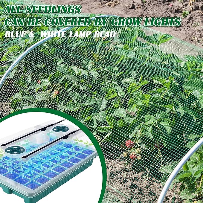 FillTouch 2 Packs 80 Cells Seed Starter Trays Kit with 4 Grow Light Seed Starter Kit Seedling Starter Trays with Humidity Dome and 80 Pcs Peat Pellet for Garden Seeds Propagation Seedlings