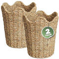 84ECO 2-Pack Scalloped Seagrass Waste Baskets for Bathroom, Bedroom, Office - Scalloped Decor