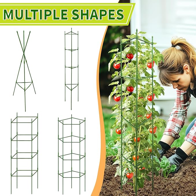 63-Inch Heavy Duty Tomato Cages, 4-Pack Extra Tall Metal Tomato Trellis, Steel Tube Plant Cage for Indeterminate Tomatoes, Cucumbers, Pole Beans – Rust-Proof Coated