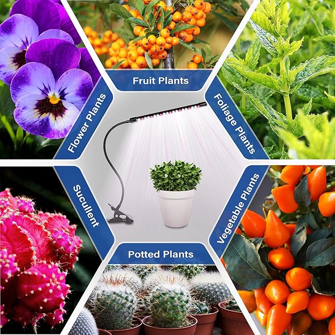 iPower Full Spectrum LED Grow Light for Indoor Plant, Clip Growing Lamp with 3 Light Modes&10 Dimmable Levels, Auto On Off Timing 6 9 12Hrs, White+Yellow