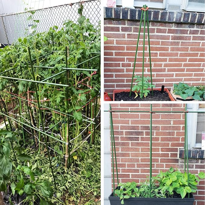 Sturdy Metal Garden Stakes 4 Ft Tomato Cage Plastic Coated Steel Plant Sticks for Tomatoes,Trees,Cucumber,Fences,Beans,Pack of 50