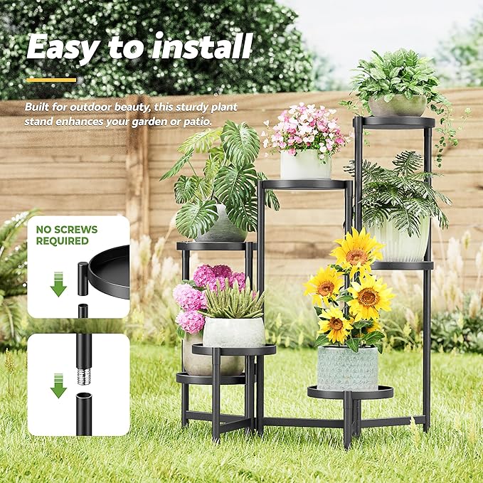 7 Tier Large Tiered Plant Stand Indoor, 7.9 Inch Wide Tall Corner Metal Plant Stands Outdoor for Multiple Plants, Decoration Flodable Tall Flower Display Holder Rack Shelf for Patio Balcony House