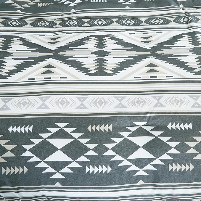 Chezmoi Collection Zella 3-Piece Southwestern Geometric Motif Comforter Set - Multicolor Gray White Light Brown Printed Washed Microfiber Bedding, Queen