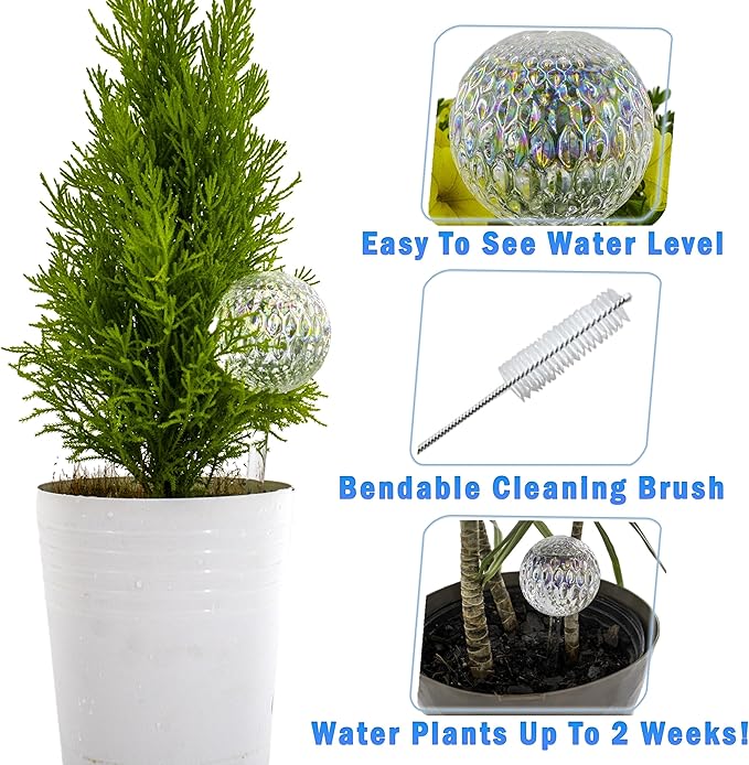 Aqua Glass Plant Watering Globes Automatic Self Watering Plant Insert Spike Orbs - Indoor Outdoor Plant Drip Irrigation - For Flowers, Herbs, Houseplants (Iridescent Globes, 4, Units)