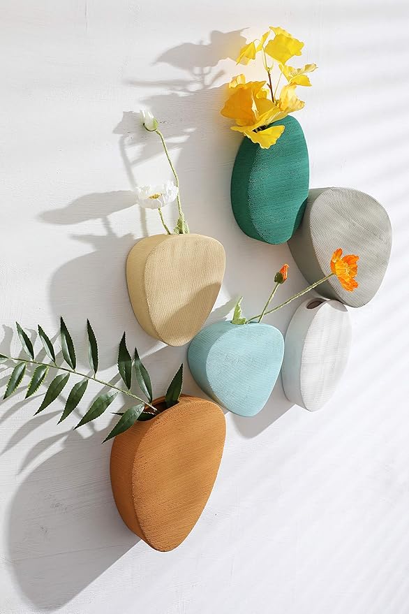 6 Pcs Wall Succulent Planters, Ceramic Wall Mount Planter Holder, Decorative Hanging Plant Pots Flower Vase for Indoor, Outdoor (Modern Color）
