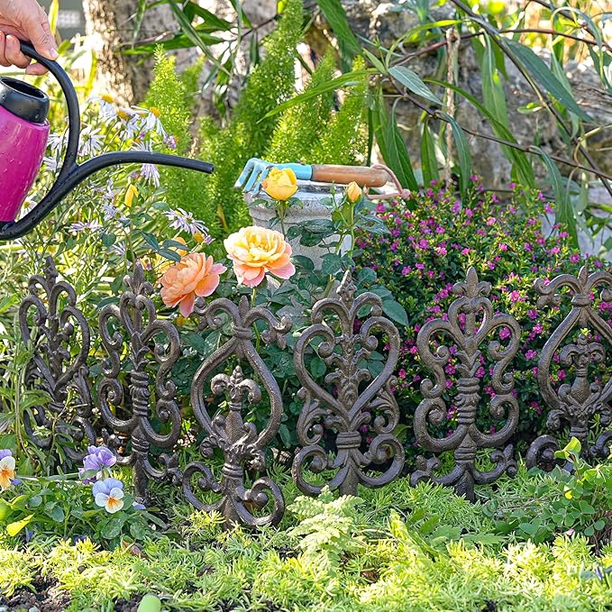 Sungmor Vintage Cast Iron Garden Stakes - 3PCS Ornate Metal Plant Stakes for Yard Art, Patio,Lawn Ornamentation,5.3inch Tall Antique Black Finish,Exquisite Garden Decor