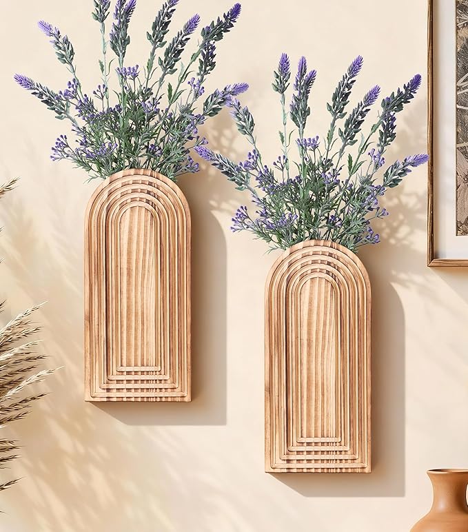 Wooden Wall Vase Set of 2, Wall Hanging Planter Modern Farmhouse Wall Decor for Boho Wall Decor for Indoor Entryway Hallway Bathroom Living Room Dining Room