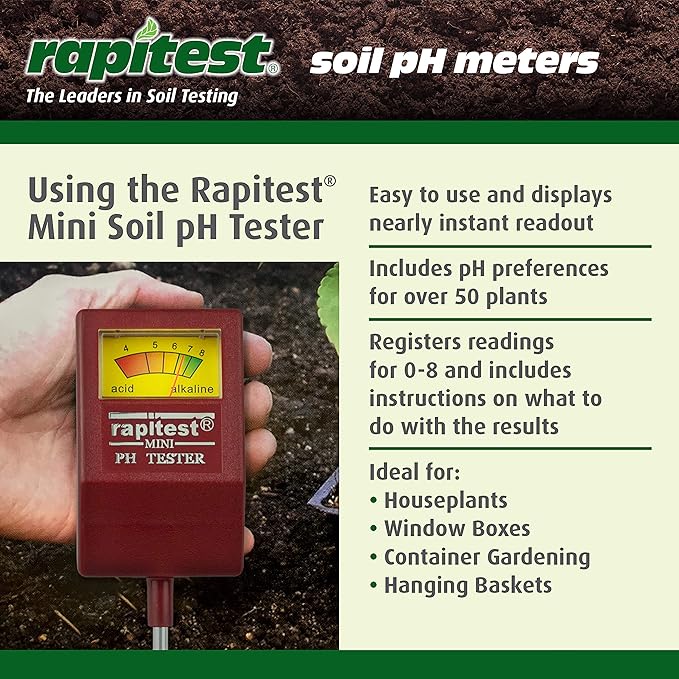 Rapitest Soil pH Tester for testing soil pH quickly and accurately. Test fruits, flowers, vegetables and lawns