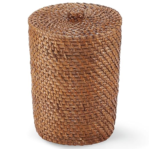 84ECO Brown Wicker Trash Can with Lid and Liner - Rattan Trash Can
