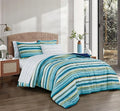 Chezmoi Collection Marvin 7-Piece Coastal Lodge Bed in a Bag Queen Comforter Set - Green Blue White Striped Printed Microfiber Bedding Set