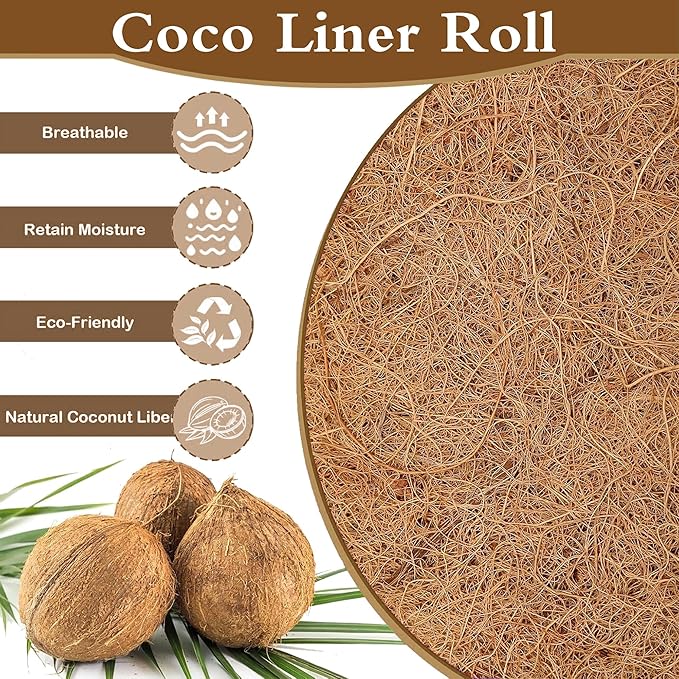 Natural Coco Liner Roll-15.7x78.7 Inch Coconut Coir Liner Sheets Coco Mat for DIY Flower Basket Liner Pet Pad Reptile Carpet Moss Pole（2 Rolls）