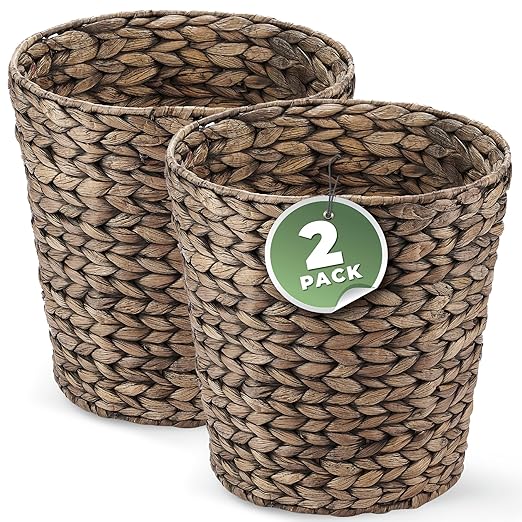 84ECO 2-Pack Black Wicker Trash Cans for Bathroom, Bedroom, Office