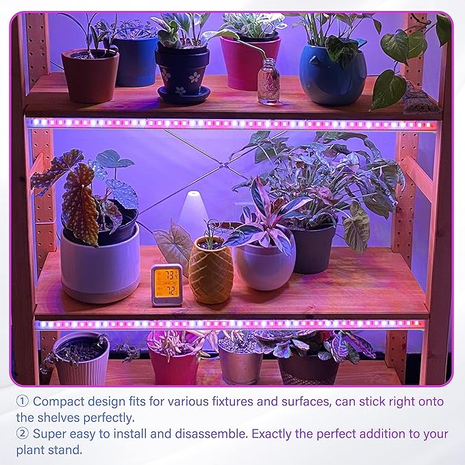iPower 40W LED Grow Lights with Full Spectrum Plant Growing Light Strips for Indoor Plant with Auto ON/Off 3/9/12H Timer, 10 Dimmable Levels 48 LEDs Per Tude, 3 Tubes, Red&Blue (Pack of 2)